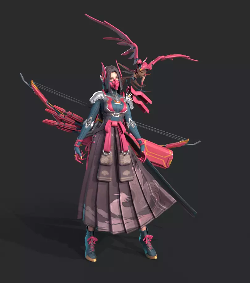 Beautiful female archer Low-poly 3D model_0