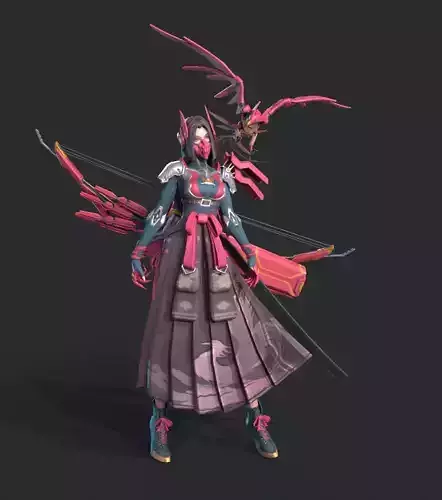 Beautiful female archer Low-poly 3D model