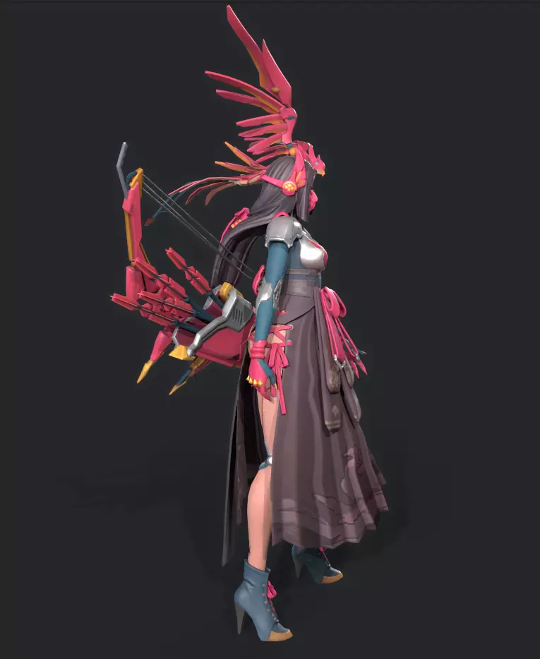 Beautiful female archer Low-poly 3D model_17