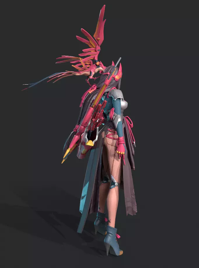 Beautiful female archer Low-poly 3D model_6