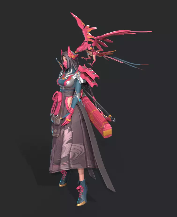 Beautiful female archer Low-poly 3D model_2