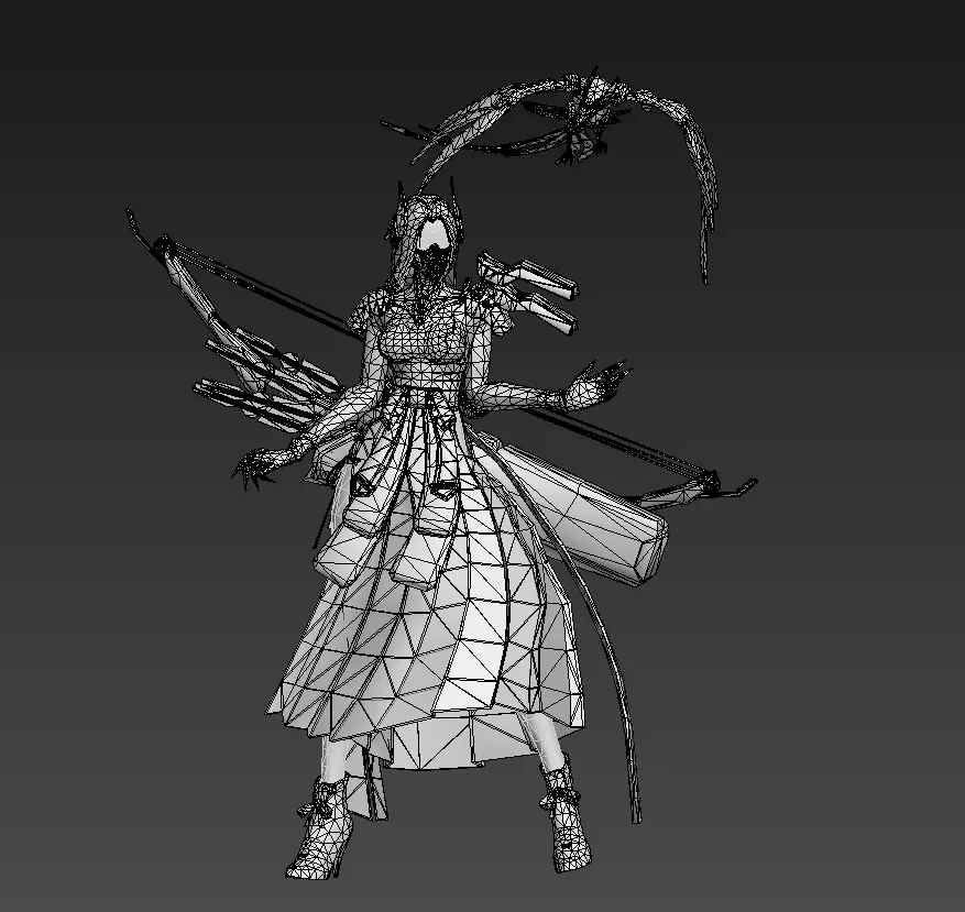 Beautiful female archer Low-poly 3D model_23