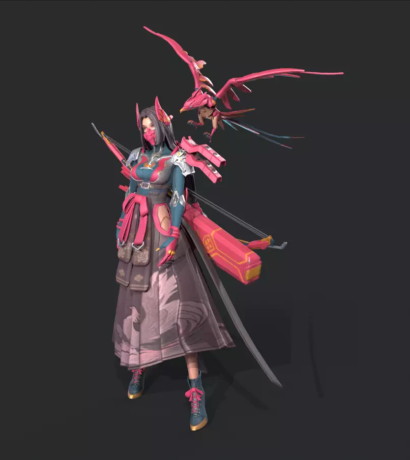 Beautiful female archer Low-poly 3D model_10