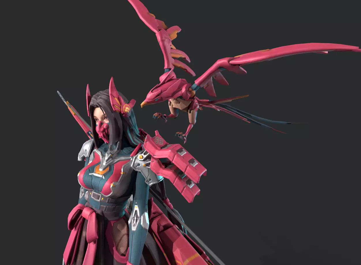 Beautiful female archer Low-poly 3D model_16