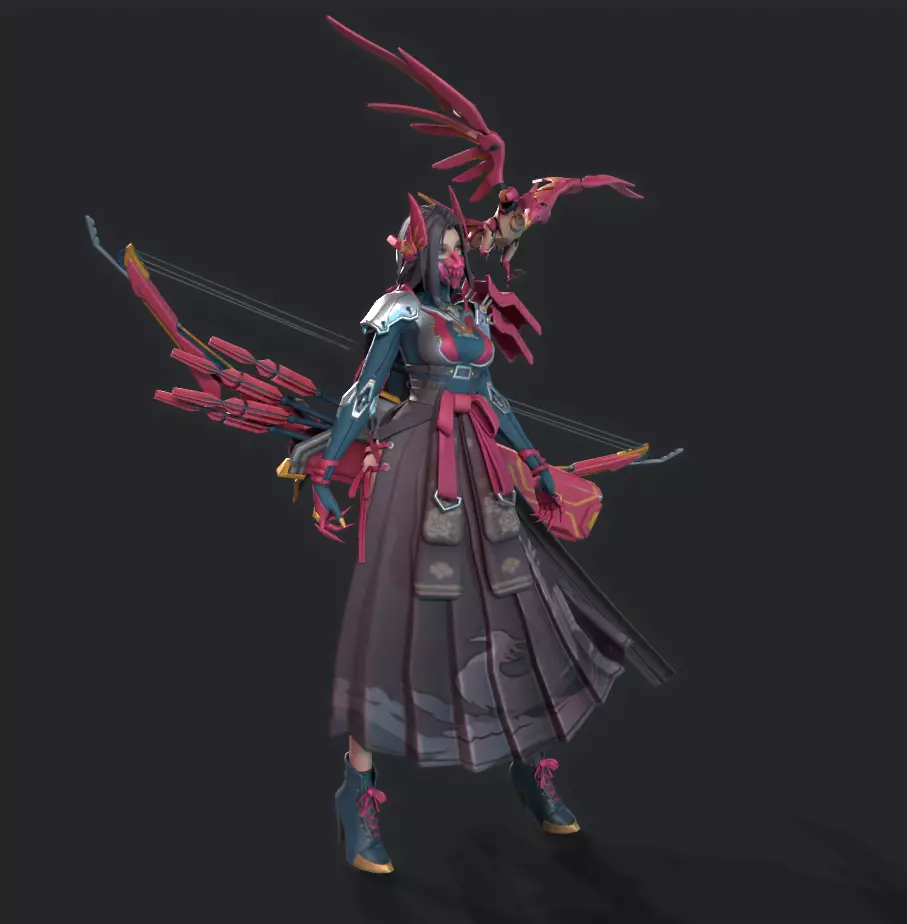 Beautiful female archer Low-poly 3D model_5