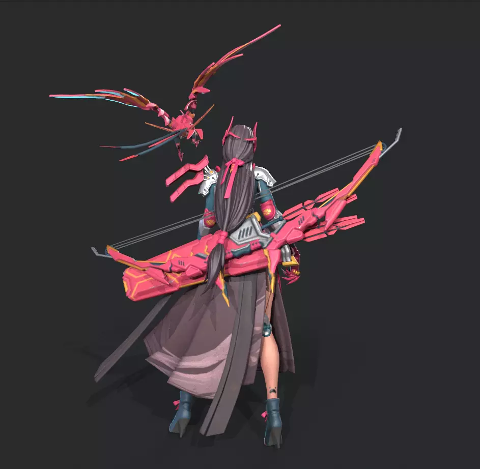 Beautiful female archer Low-poly 3D model_8