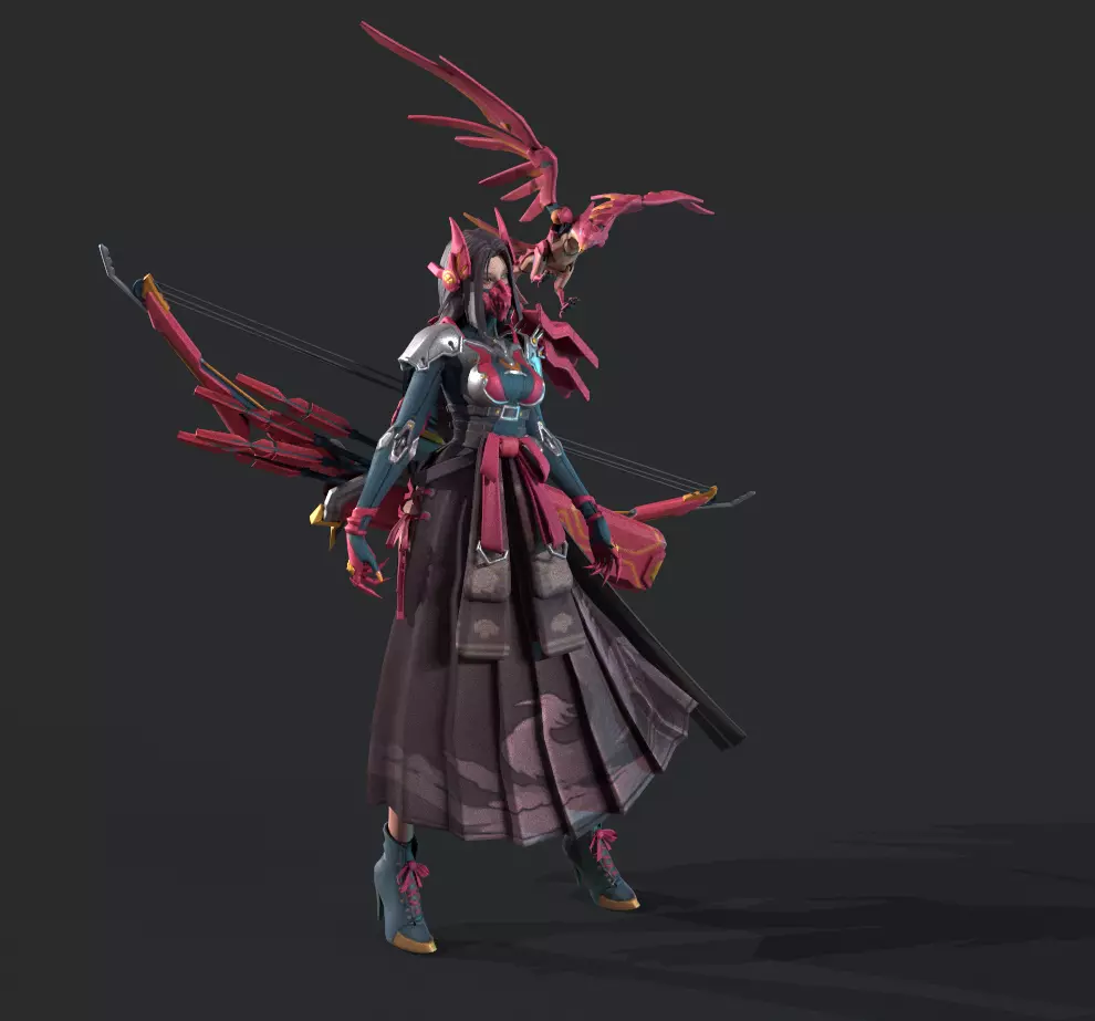 Beautiful female archer Low-poly 3D model_9