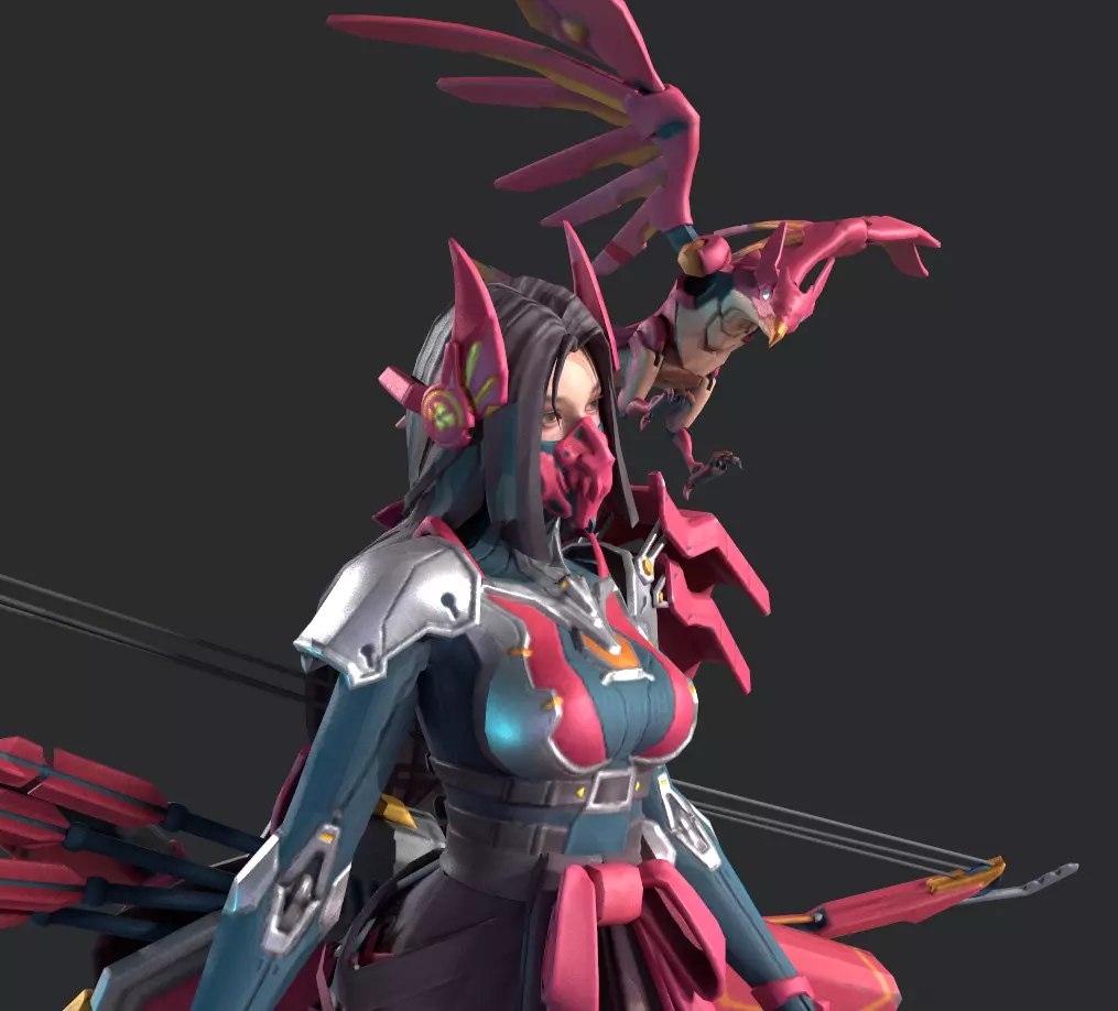 Beautiful female archer Low-poly 3D model_11