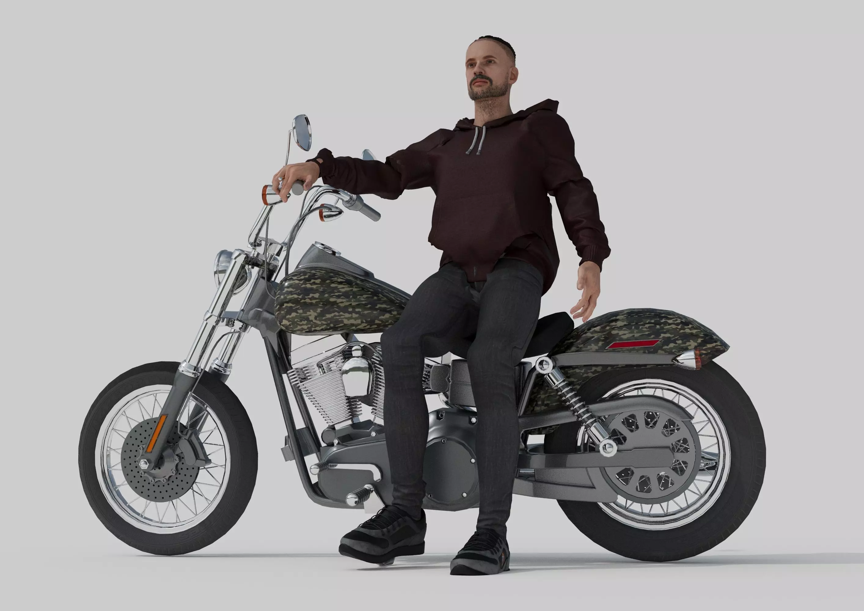 Harley Custom Camouflage Painting Archviz Model 3D model_0