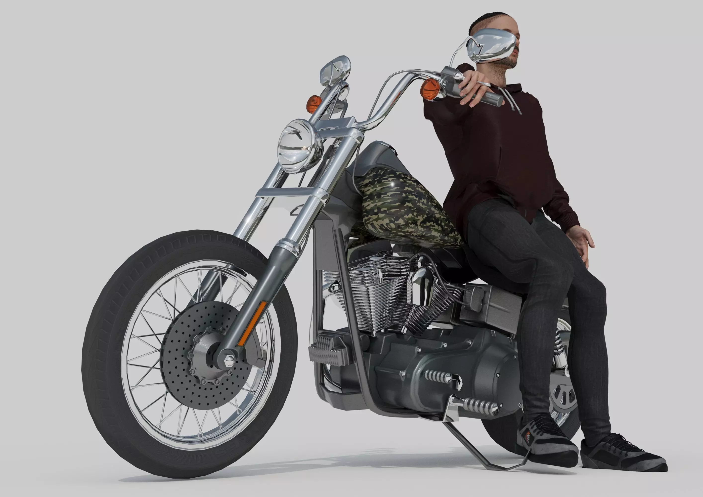 Harley Custom Camouflage Painting Archviz Model 3D model_1