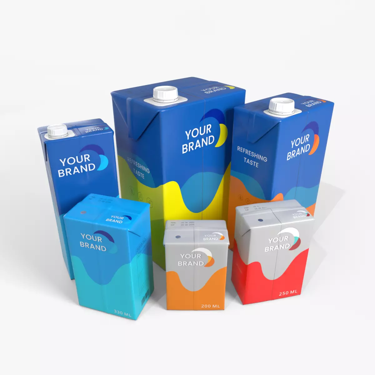 Beverage Carton Brick Full Set - Customizable Pack 3D Model Collection_0