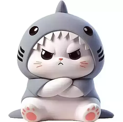 Cute Shark Cat 3D Model Hoodie Angry Expression Design
