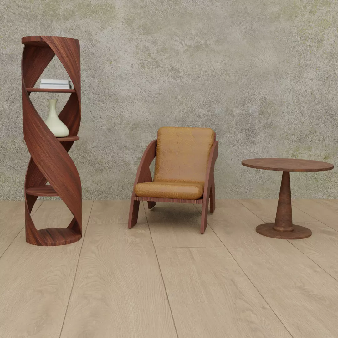 Wooden furniture pack low poly Low-poly 3D model