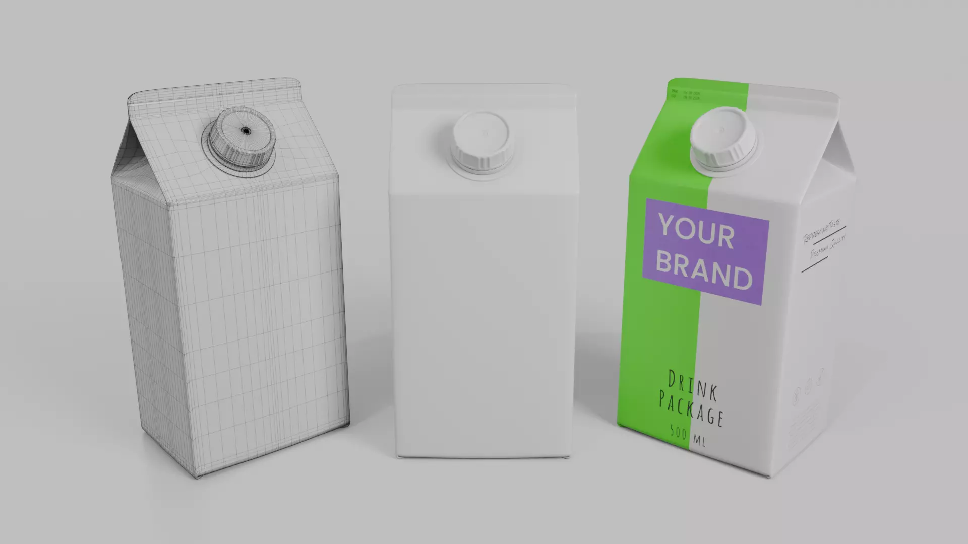 Beverage Carton Gable-Top Full Set - Customizable Pack 3D Model Collection_55