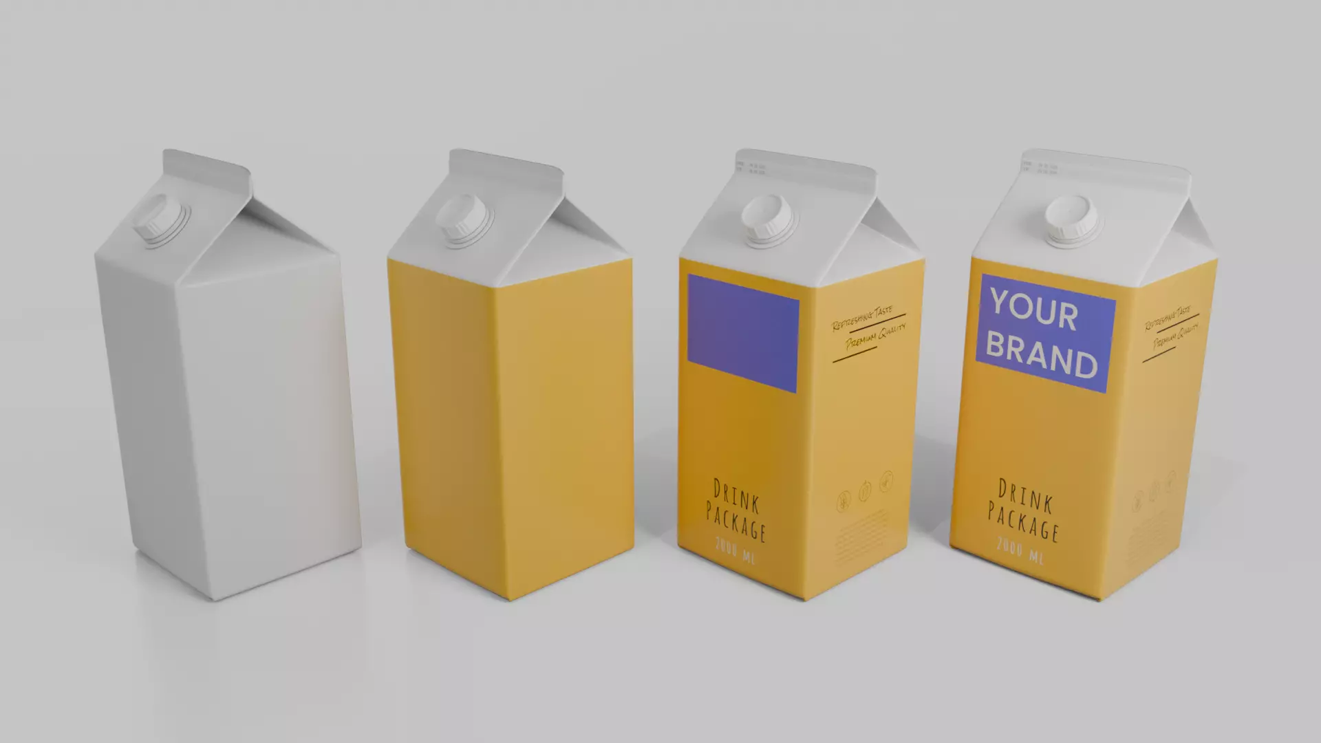 Beverage Carton Gable-Top Full Set - Customizable Pack 3D Model Collection_12