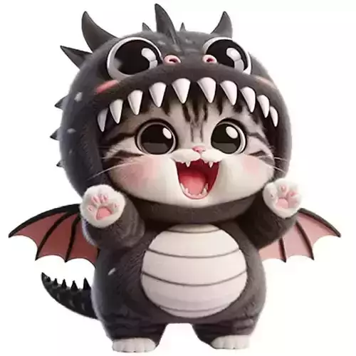 Cute Dragon Cat 3D Model Wings Playful Expression Design