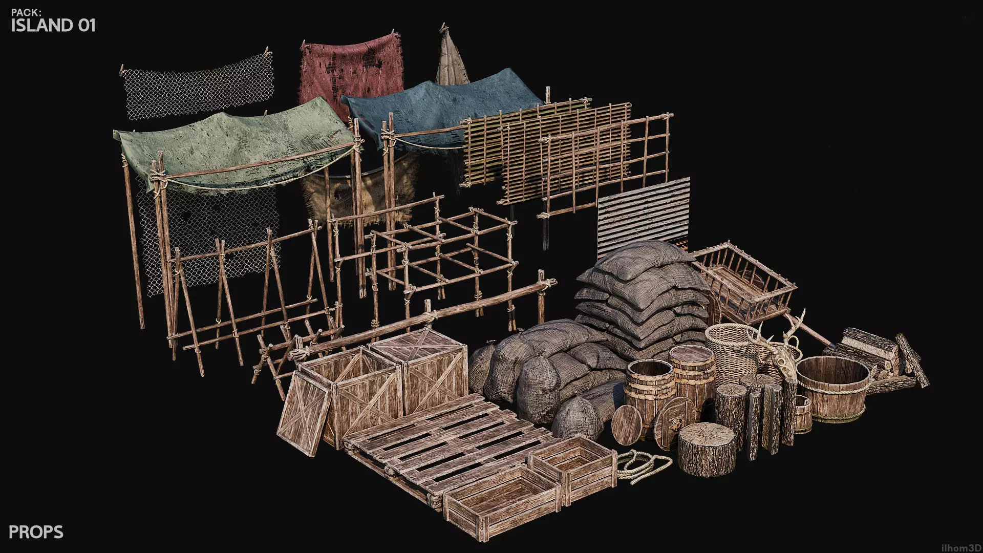 ISLAND 01 with INTERIORS 4K TEXTURES Low-poly 3D model_13