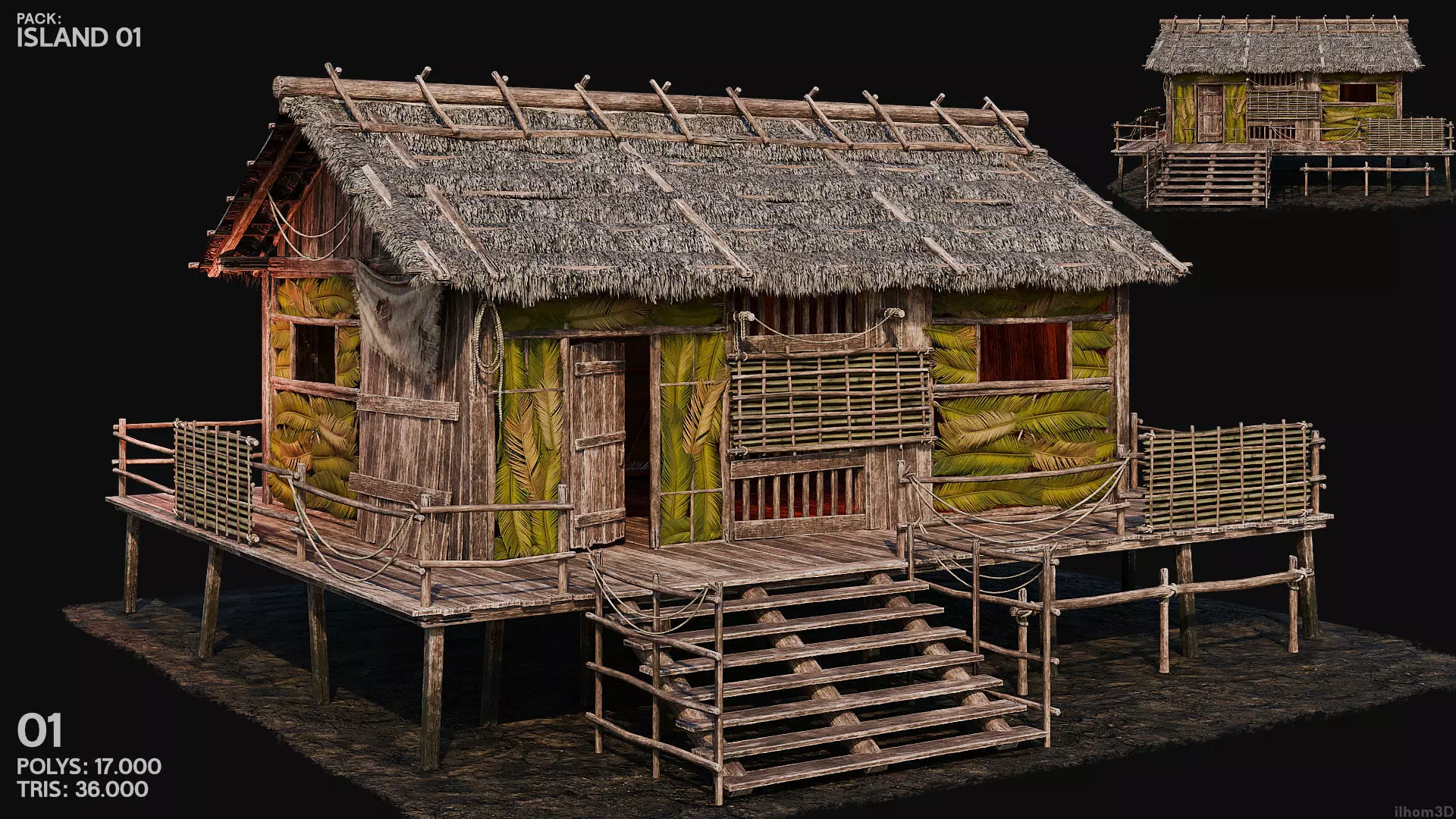 ISLAND 01 with INTERIORS 4K TEXTURES Low-poly 3D model_3