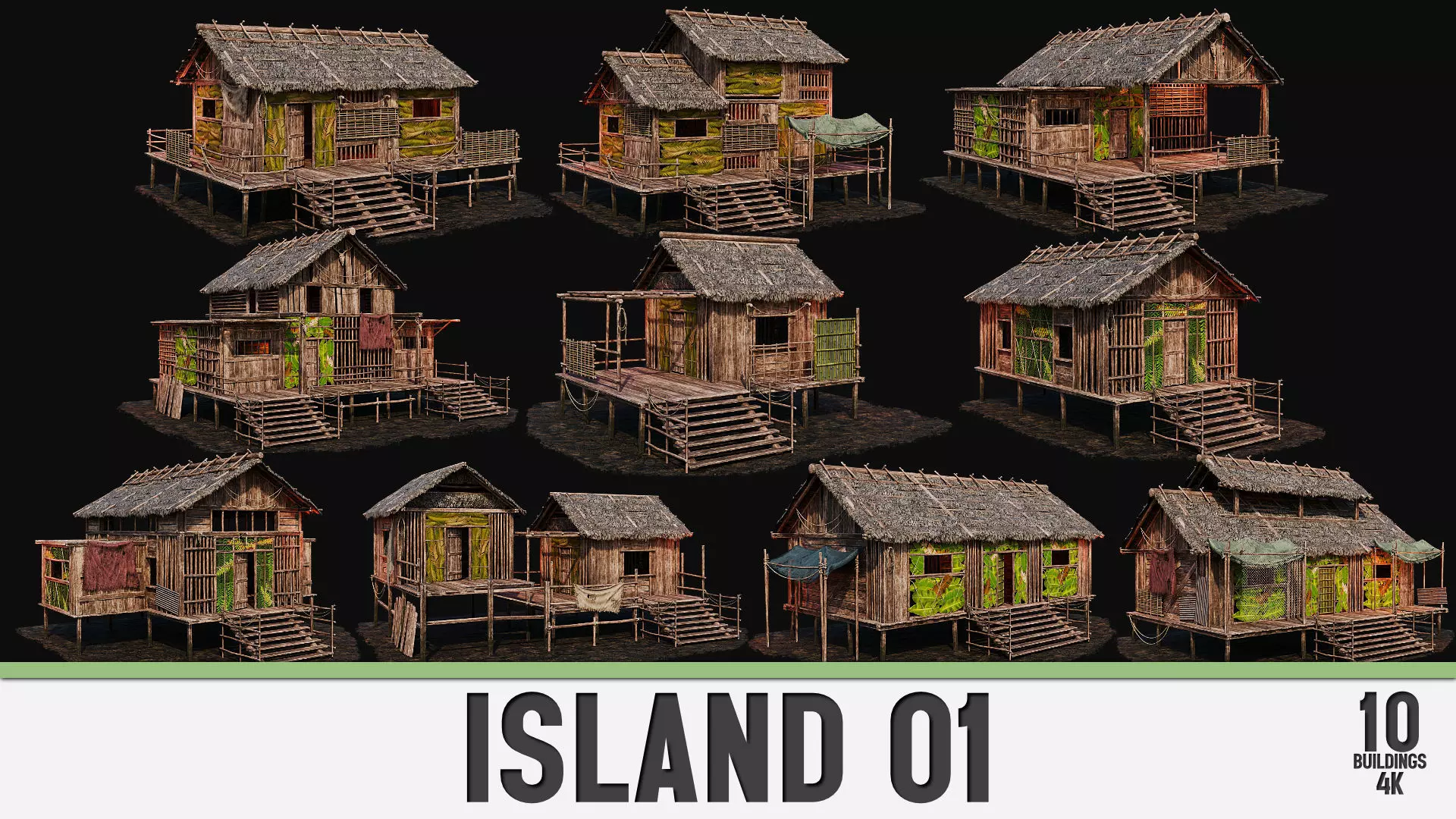 ISLAND 01 with INTERIORS 4K TEXTURES Low-poly 3D model_0