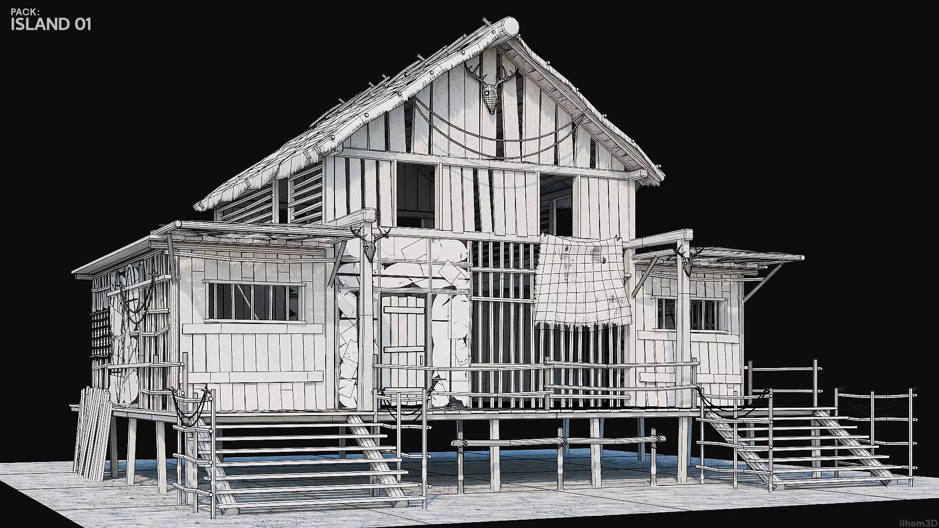 ISLAND 01 with INTERIORS 4K TEXTURES Low-poly 3D model_27