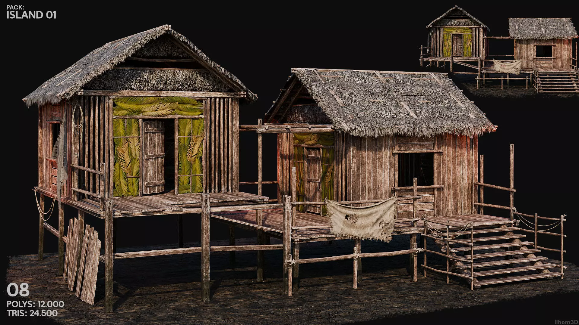 ISLAND 01 with INTERIORS 4K TEXTURES Low-poly 3D model_10