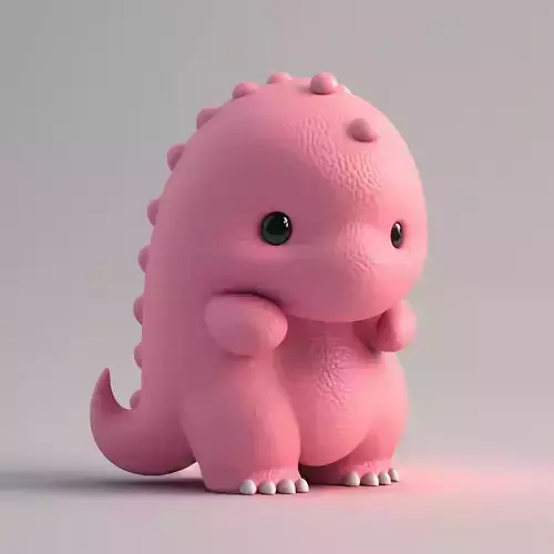Cute Pink Dino 3D Model LowPoly Soft Texture Chibi Design