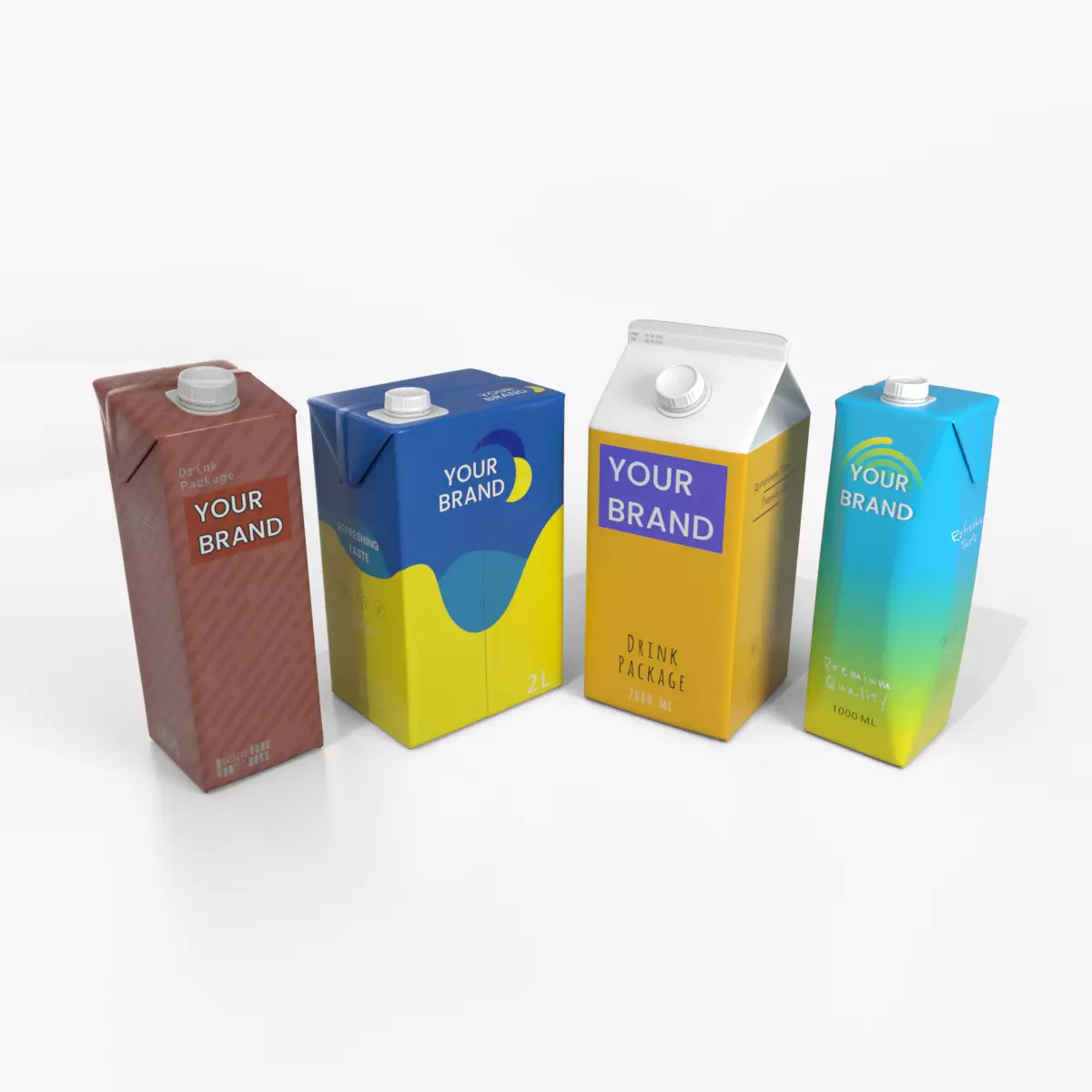 Beverage Carton Large Sizes Mix - Customizable Pack 3D Model Collection_0