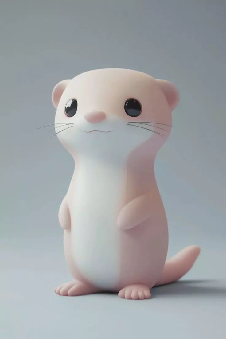 Cute Pink Ferret 3D Model LowPoly Soft Texture Chibi Design Low-poly 3D model_0