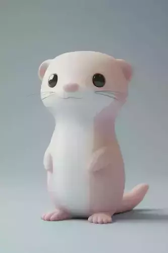 Cute Pink Ferret 3D Model LowPoly Soft Texture Chibi Design
