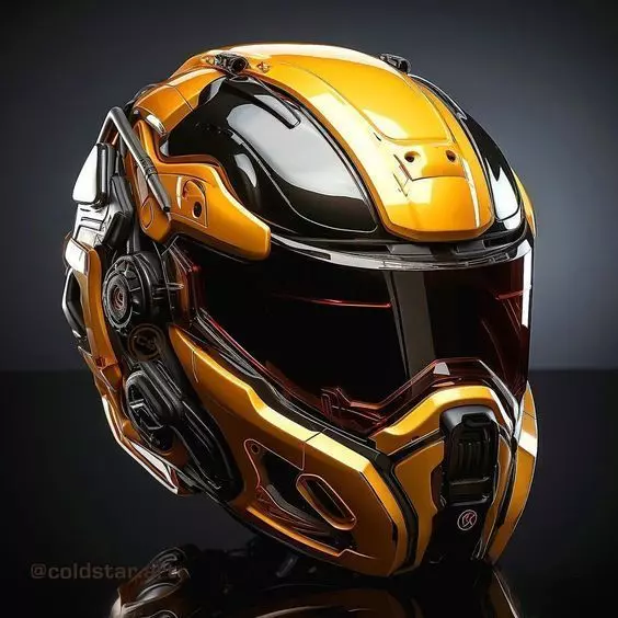Futuristic Helmet 3D Model Gold Black Armor Sci-Fi Design Low-poly 3D model_0