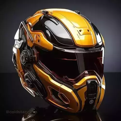 Futuristic Helmet 3D Model Gold Black Armor Sci-Fi Design Low-poly 3D model