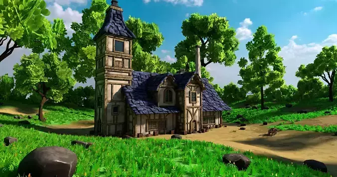 Stylized Medieval House 12 With Environment 3D model 2