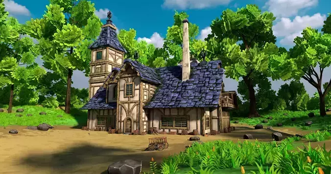 Stylized Medieval House 12 With Environment 3D model 3