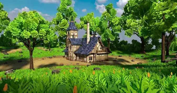 Stylized Medieval House 12 With Environment 3D model 4
