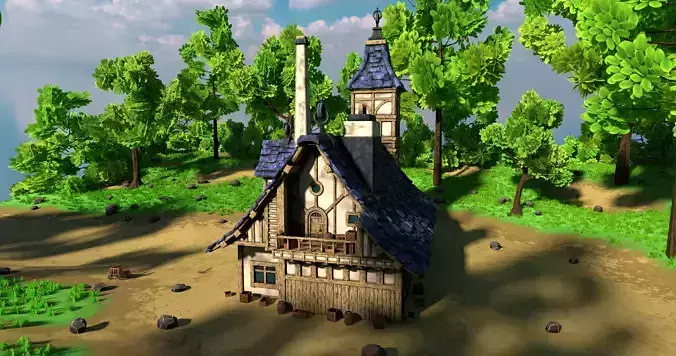 Stylized Medieval House 12 With Environment 3D model 7