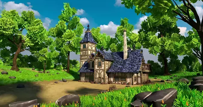 Stylized Medieval House 12 With Environment 3D model