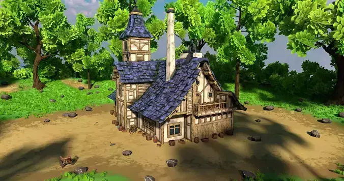Stylized Medieval House 12 With Environment 3D model 5