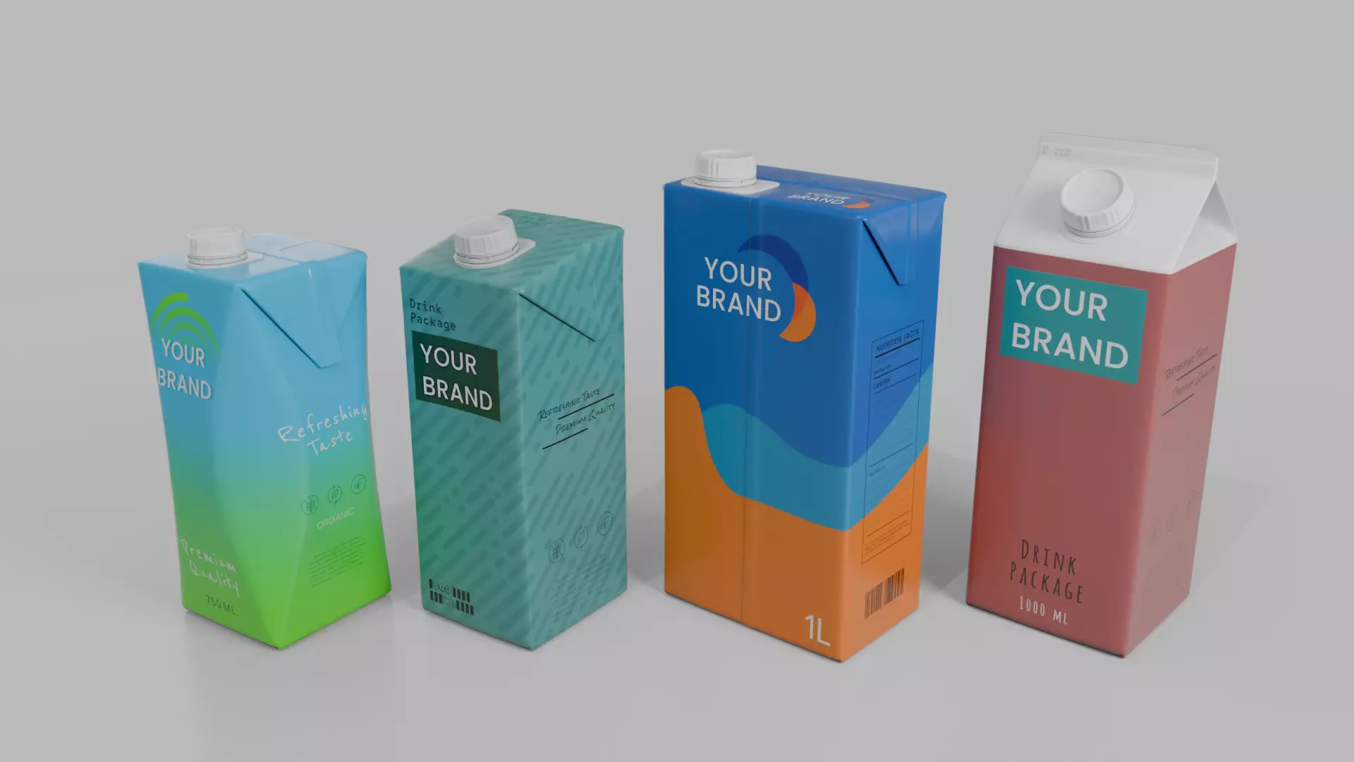 Beverage Carton Medium Sizes Mix - Customizable Pack 3D Model Collection_7
