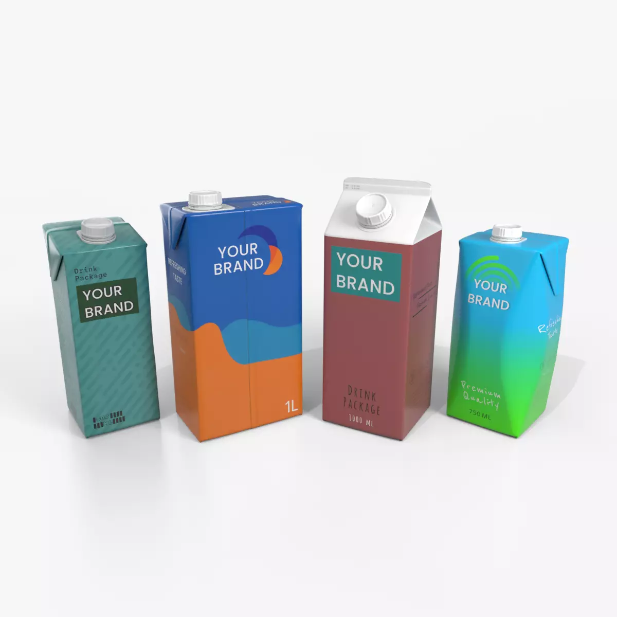 Beverage Carton Medium Sizes Mix - Customizable Pack 3D Model Collection_0