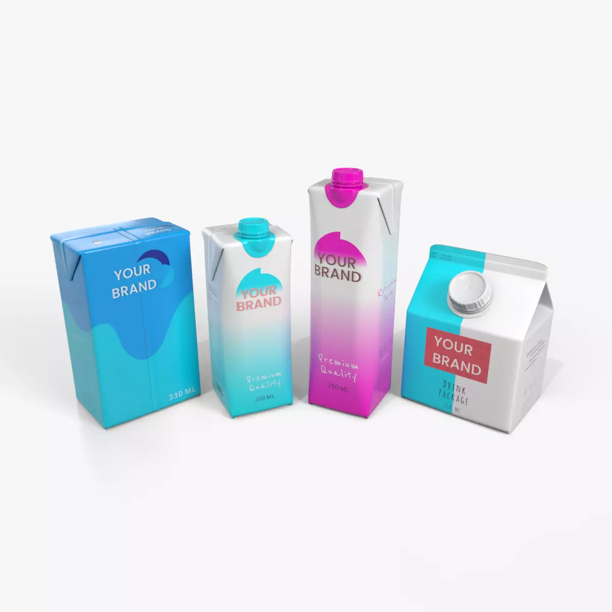 Beverage Carton Small Sizes Mix - Customizable Pack 3D Model Collection_0