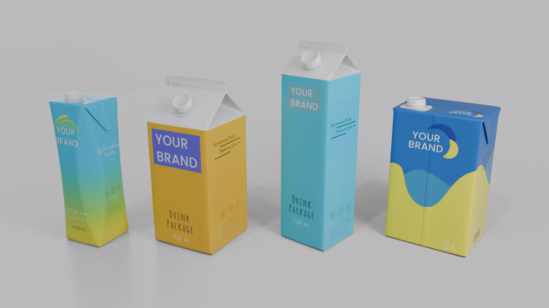 Beverage Carton Family 4-Pack - Customizable Set 3D Model Collection_7