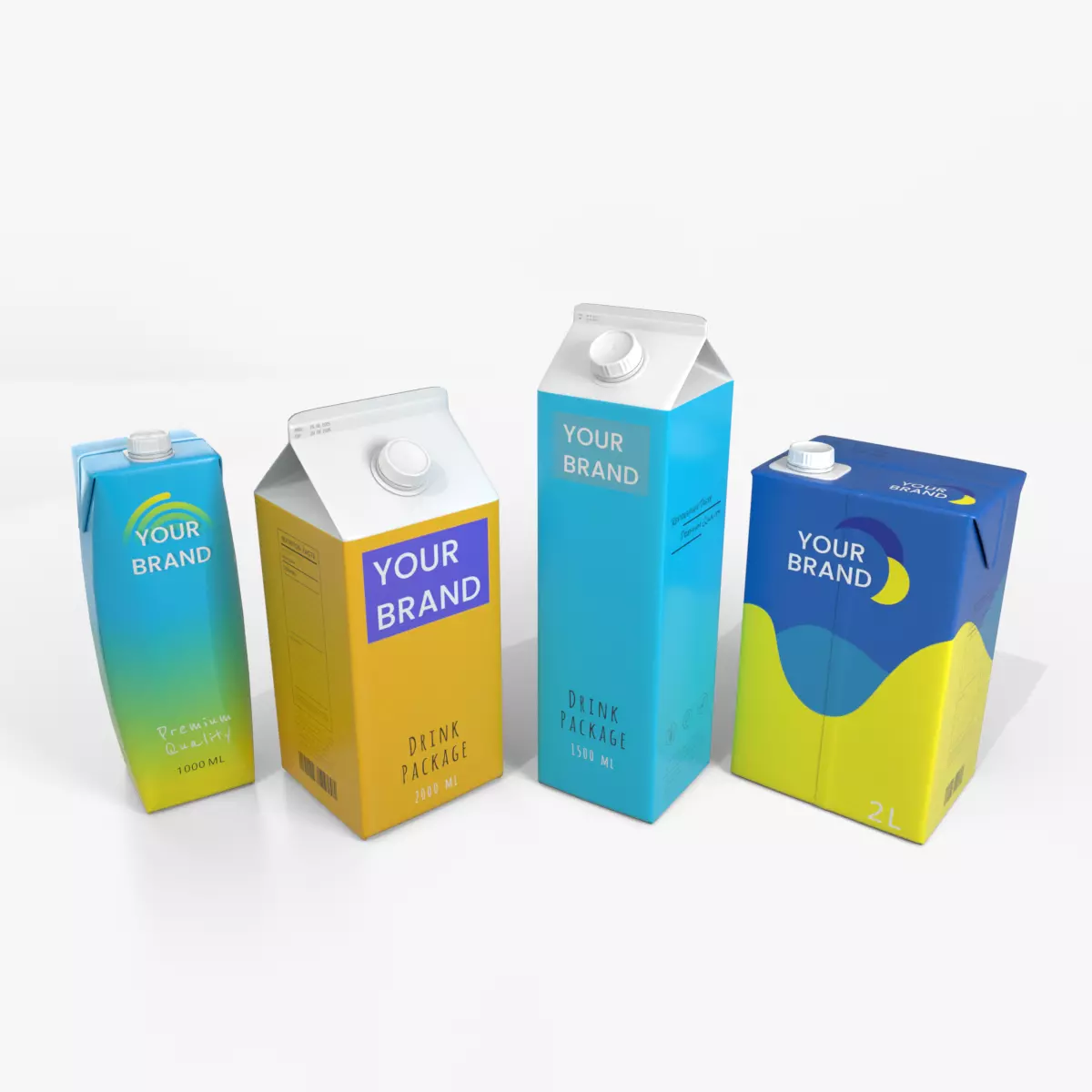 Beverage Carton Family 4-Pack - Customizable Set 3D Model Collection_0