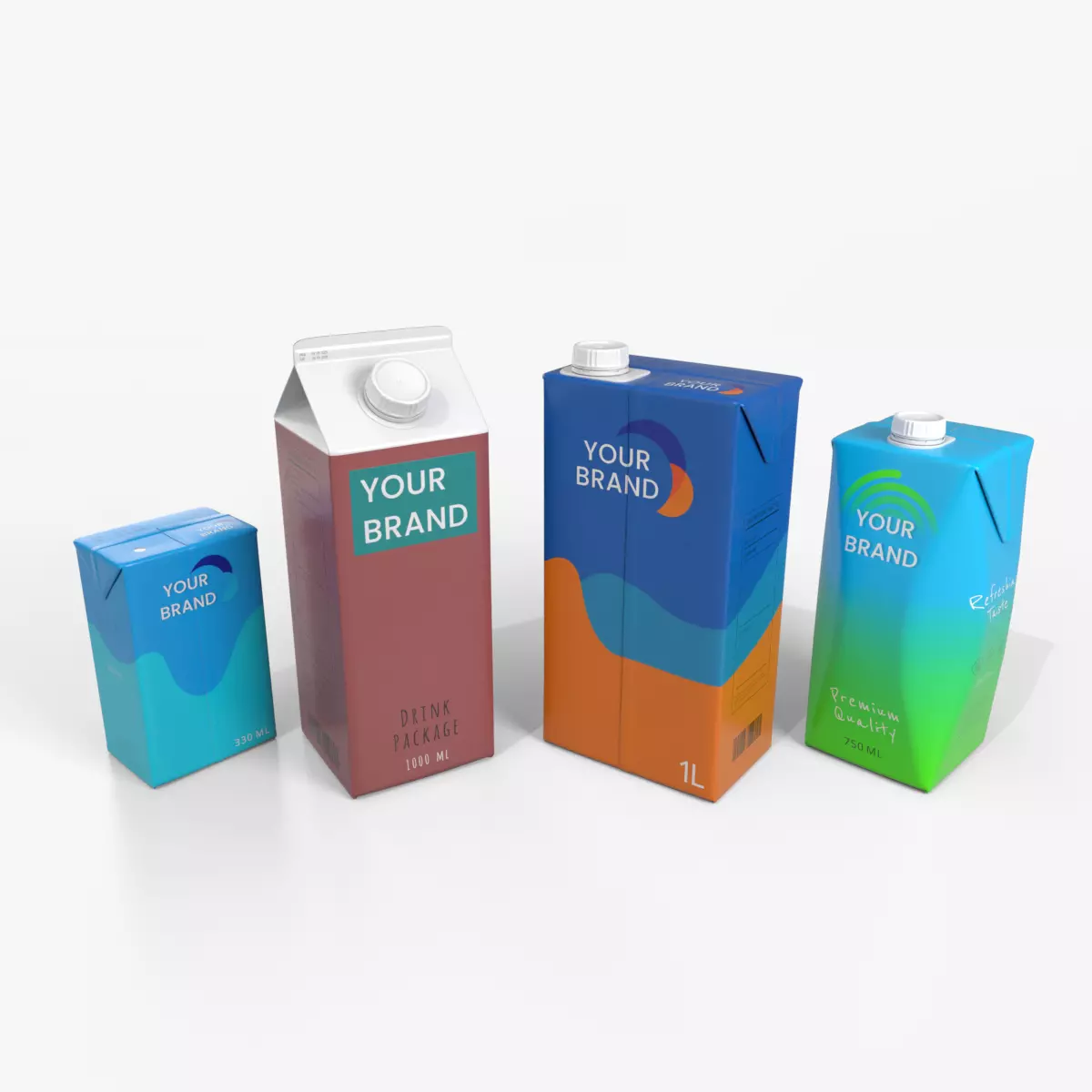 Beverage Carton Variety Set - Customizable Pack 3D Model Collection_0