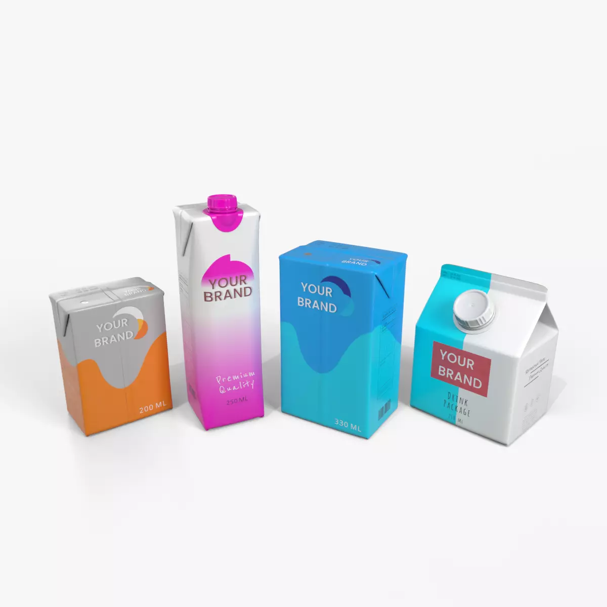 Beverage Carton Compact Set - Customizable Pack 3D Model Collection_0
