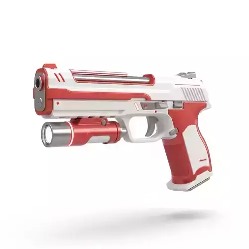 Futuristic Medbay Pistol 3D Model White Red Sidearm
