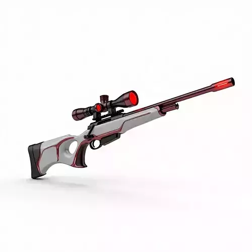 Futuristic Precision Sniper Rifle 3D Model White and Red