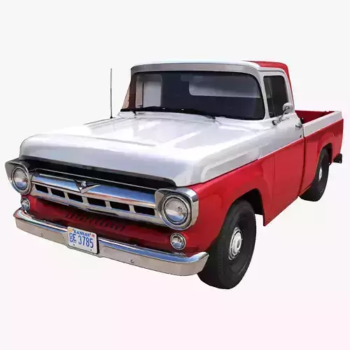 50s American pickup truck Low-poly 3D model