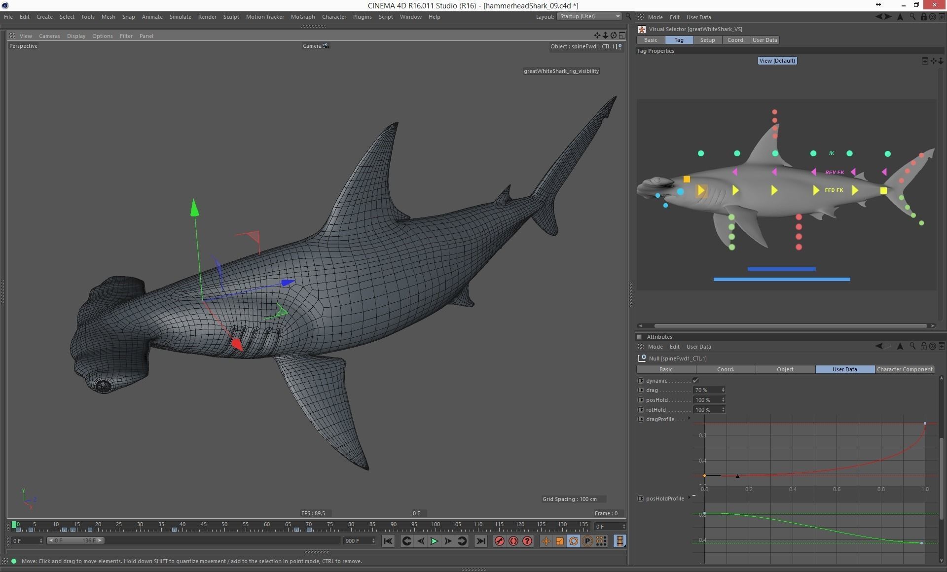 Hammerhead shark rigged and animated for Cinema 4d 3D model Low-poly 3D model_13