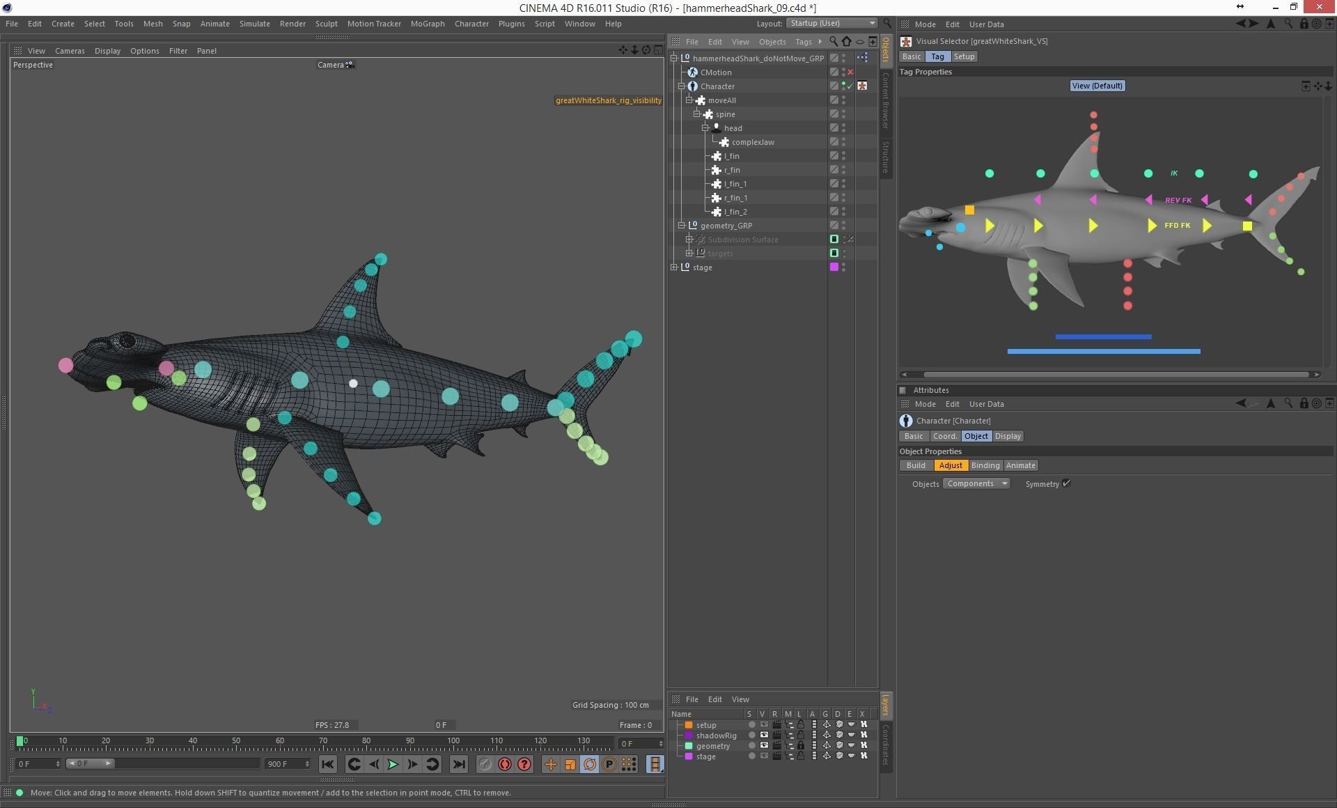 Hammerhead shark rigged and animated for Cinema 4d 3D model Low-poly 3D model_14