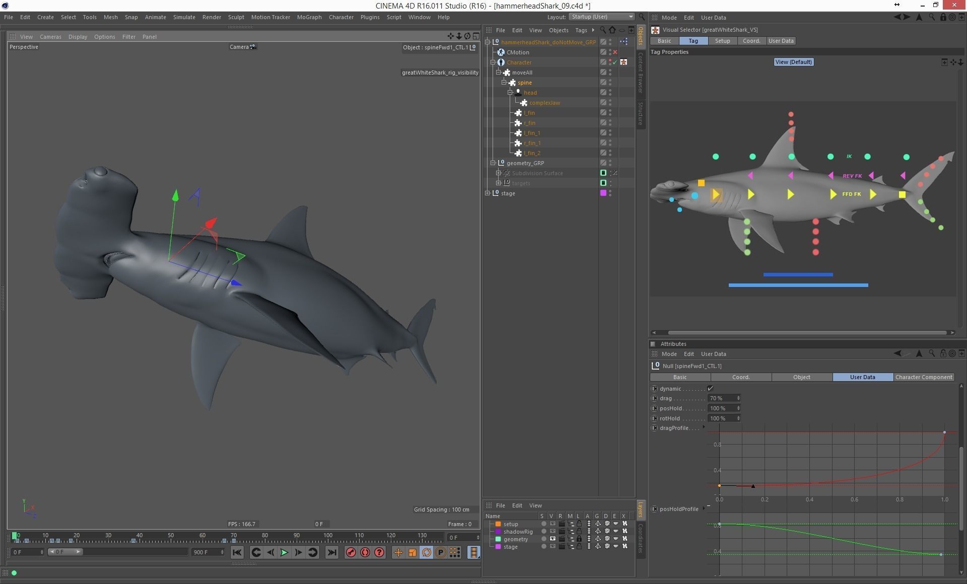 Hammerhead shark rigged and animated for Cinema 4d 3D model Low-poly 3D model_15